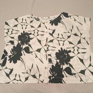 Bryn Walker Floral Womens S Black & White Asian Themed Button Up Sleeveless Top